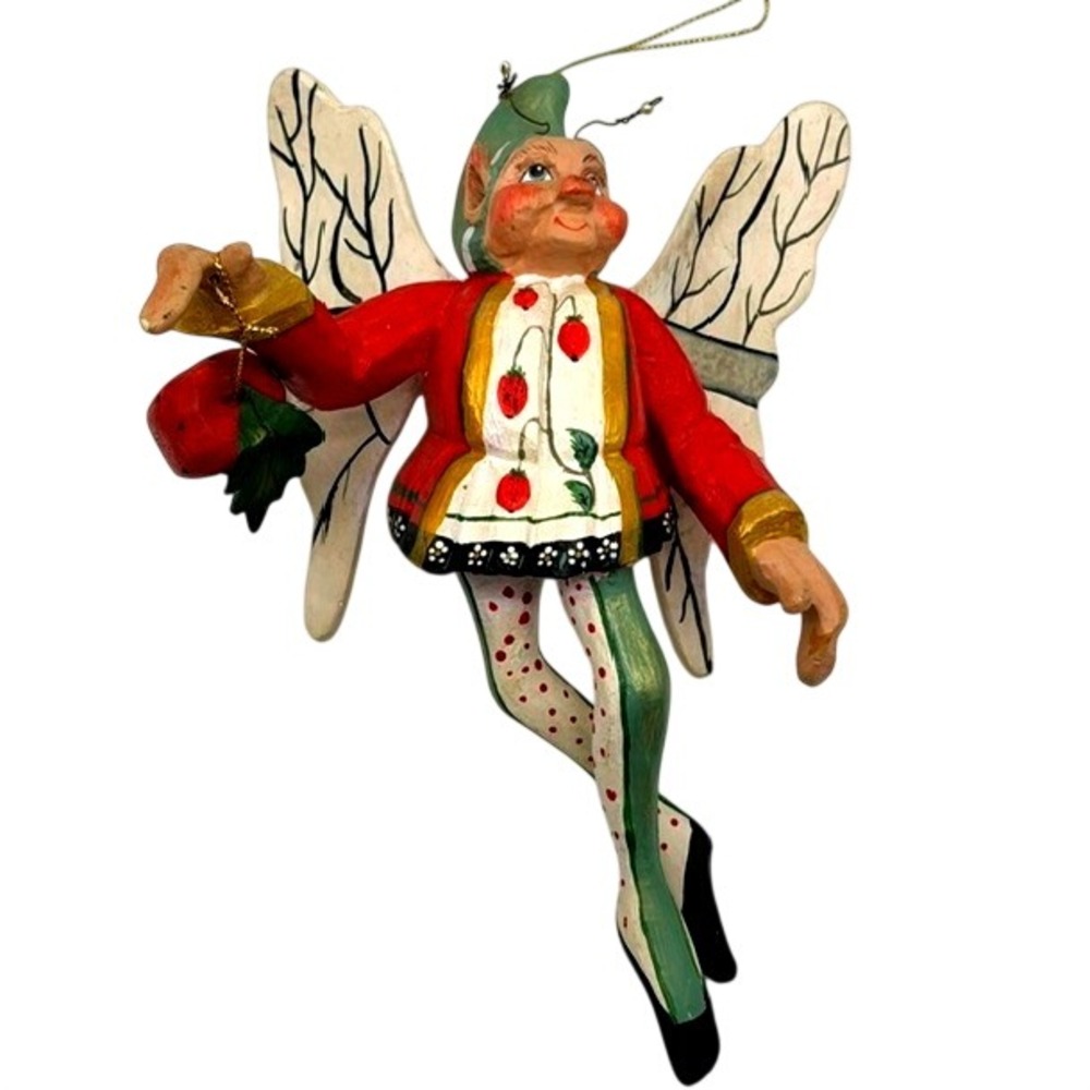 Vintage 1989 House of Hatten Denise Calla Winged Elf Fairy Ornament Strawberry